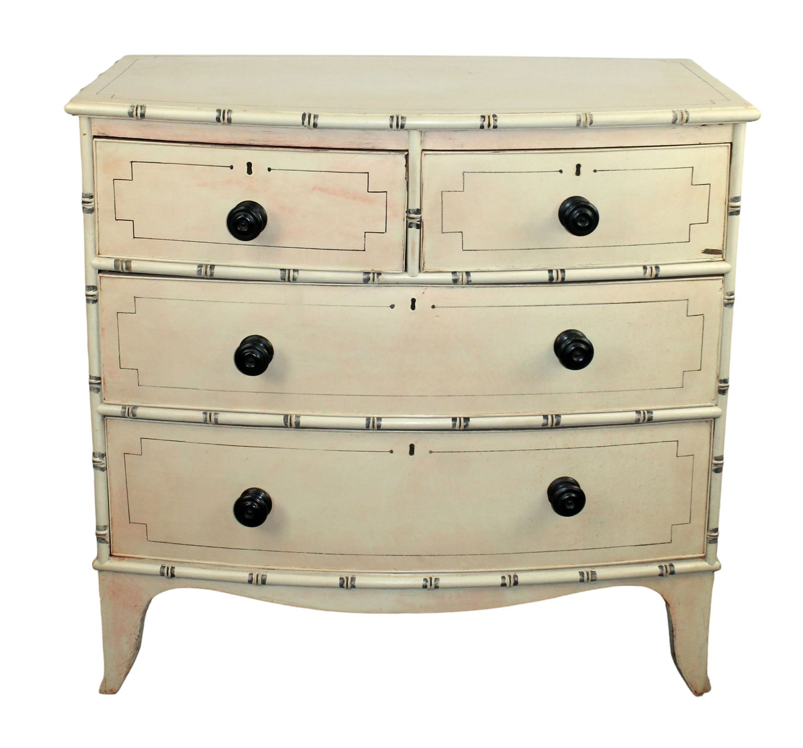 English faux bamboo painted 2 over 2 bowfront chest of drawers (1 of 8)