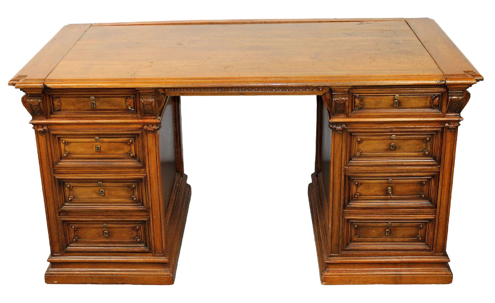 French Renaissance style pedestal desk in walnut (1 of 10)