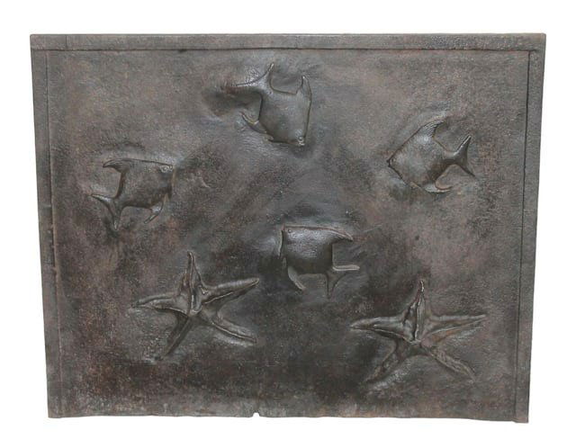 French cast iron fireback panel with fish (1 of 7)