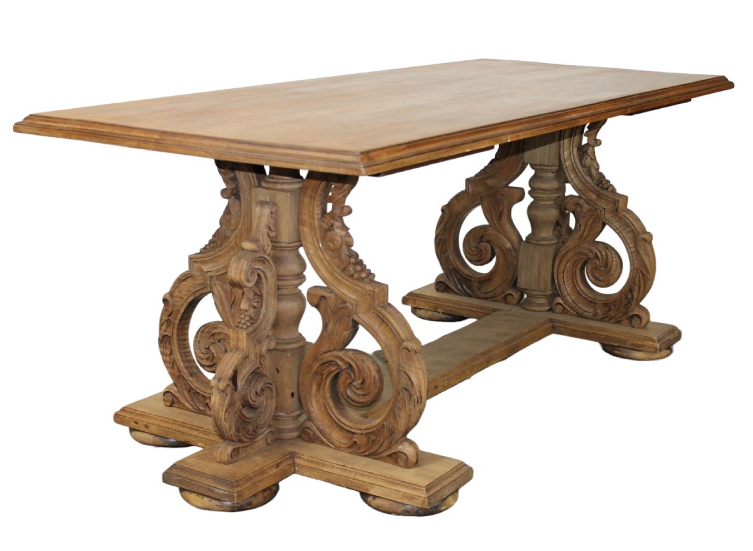 French Regency bleached walnut scrolled base dining table (1 of 13)