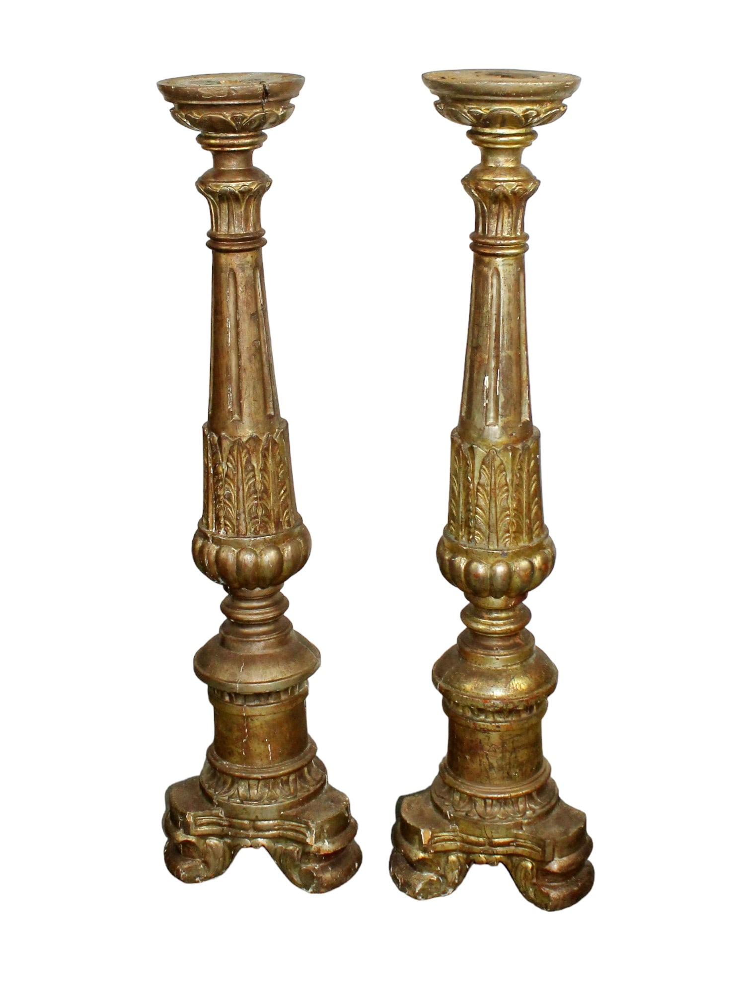 Pair of Italian gold and silver leaf wooden candle prickets (1 of 9)