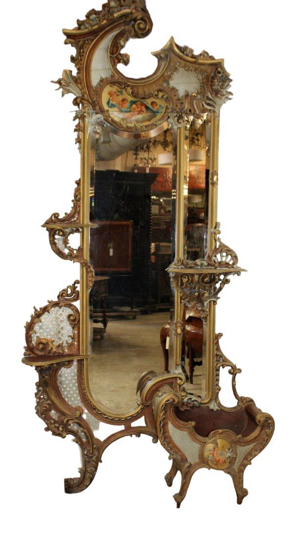 Italian Venetian Rococo gilt and painted mirror with jardiniere (1 of 11)
