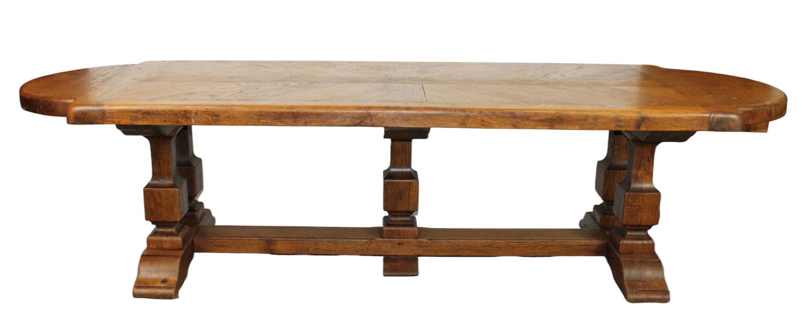 Grand scale French table with parquet top and rounded ends (1 of 15)