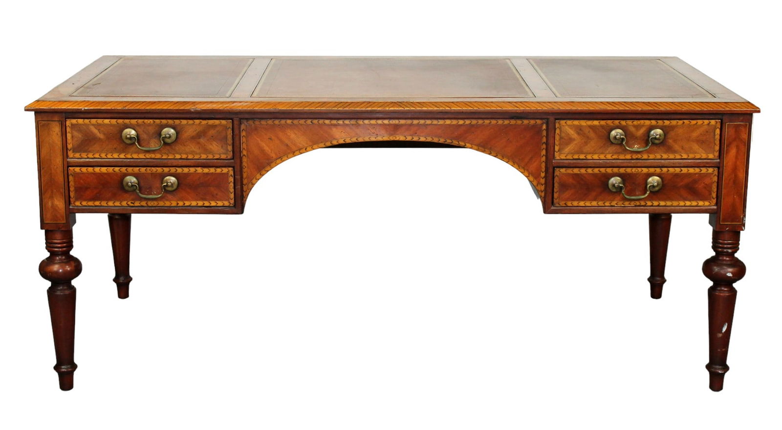 French Louis XVI style bureau plat desk with tooled leather top (1 of 12)