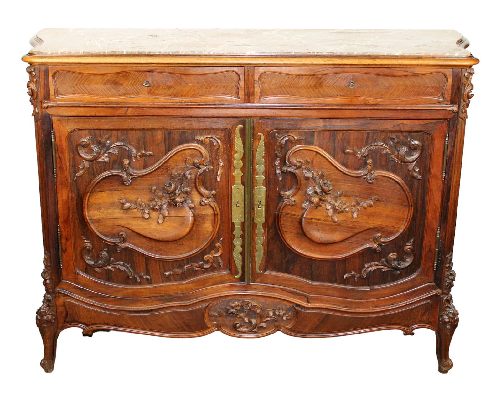 French Louis XV marble top buffet bas in walnut (1 of 11)