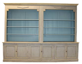 French painted pine double open bookcase