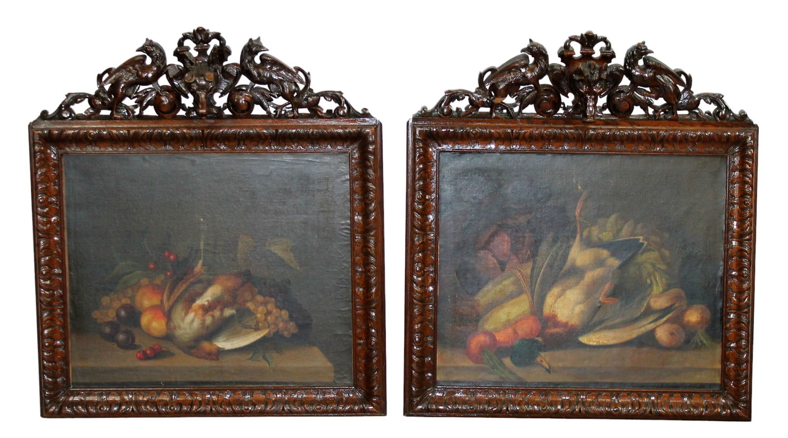 Pair of Black Forest carved frames with oil on canvas still life paintings (1 of 17)