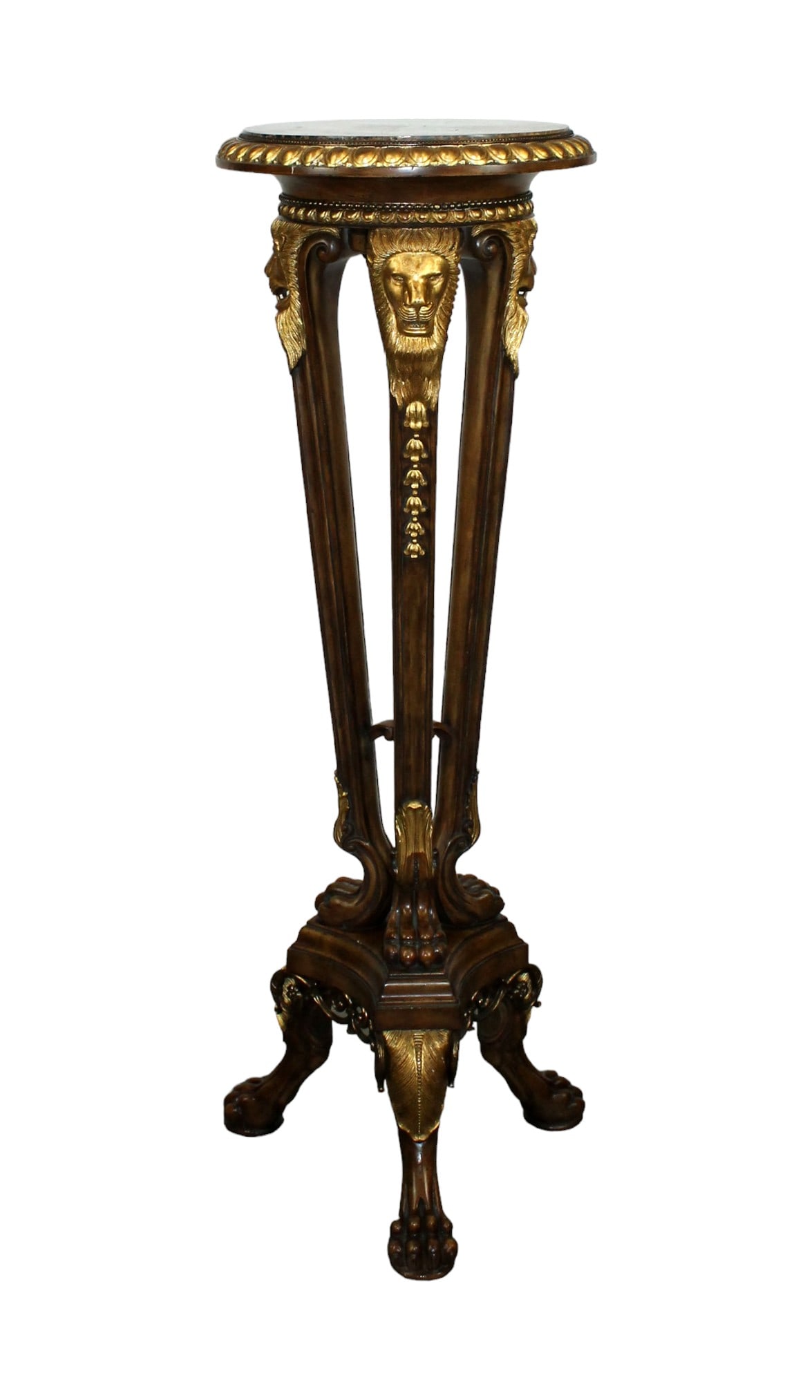 Maitland Smith tall plant stand pedestal with carved and gilt accents with marble top (1 of 11)