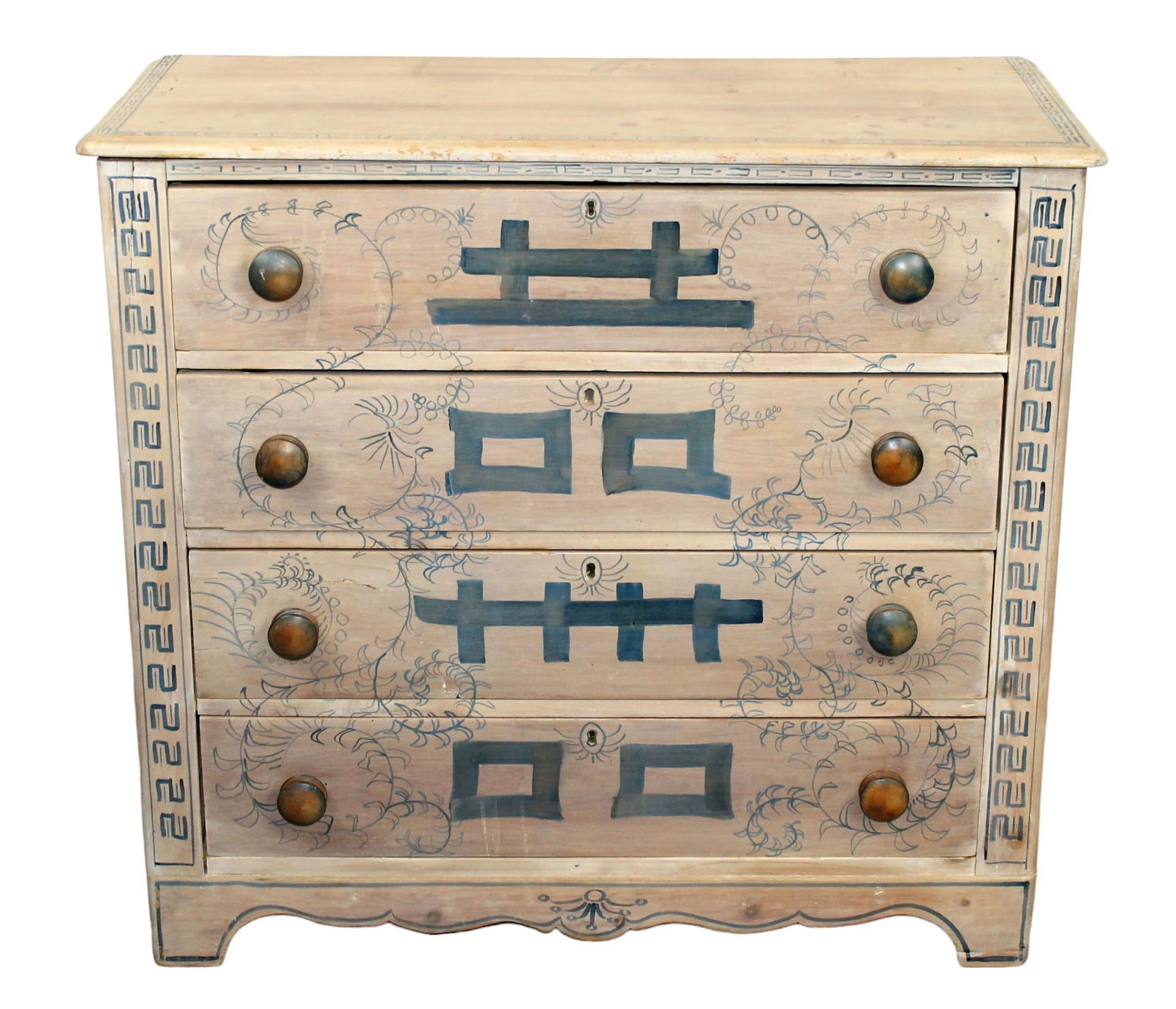 English 4 drawer chest painted with Chinese characters (1 of 8)