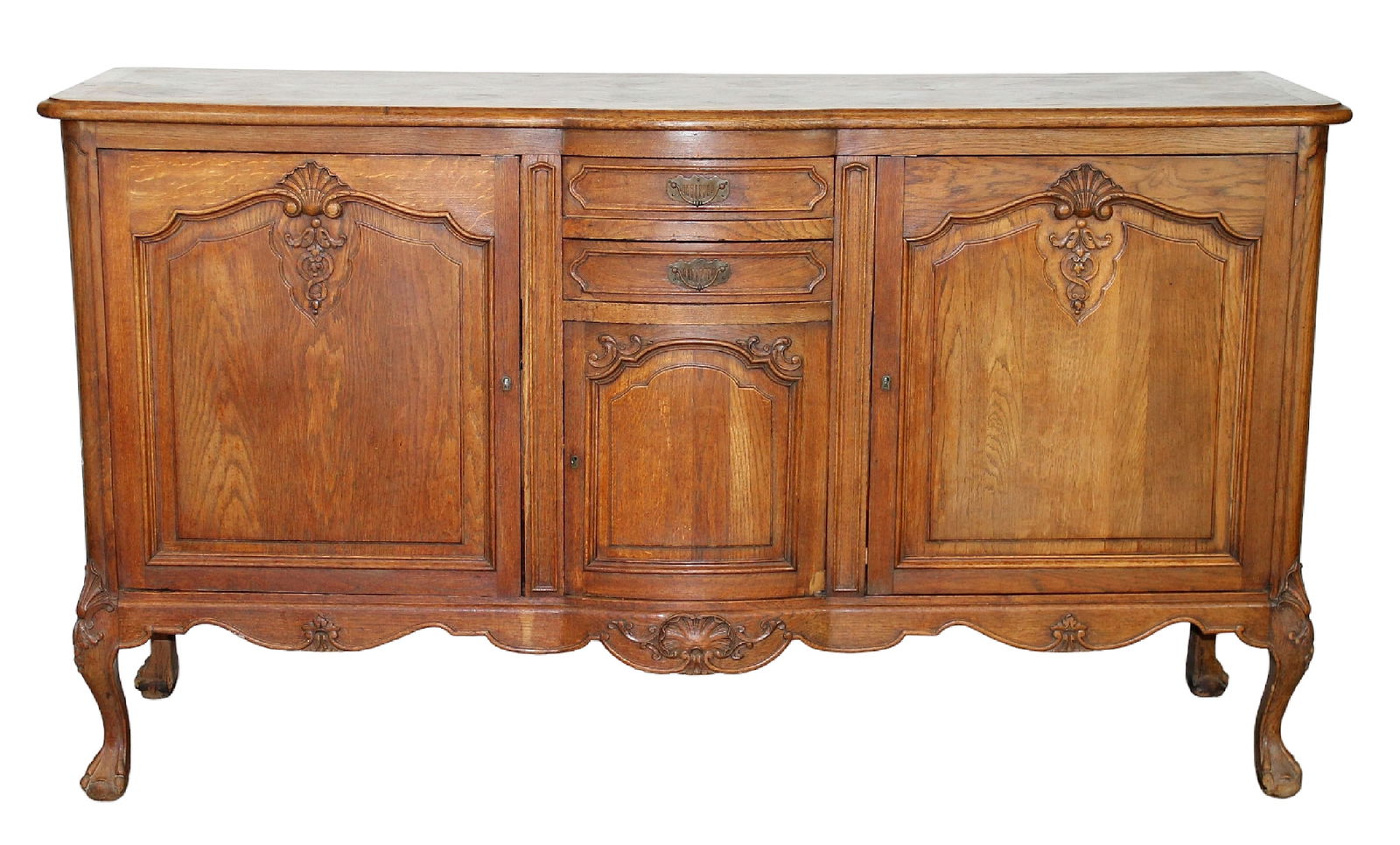 French Louis XV style carved oak sideboard with parquet top (1 of 10)