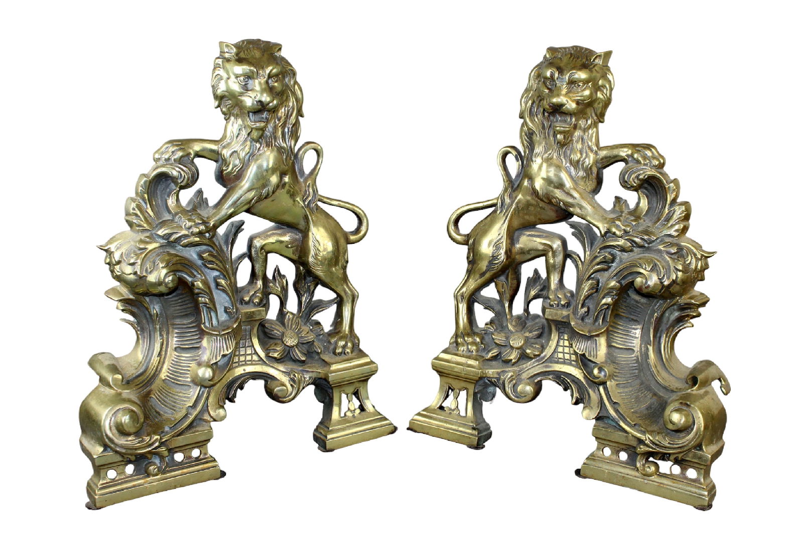 Pair French bronze andirons with fleur de lys (1 of 5)