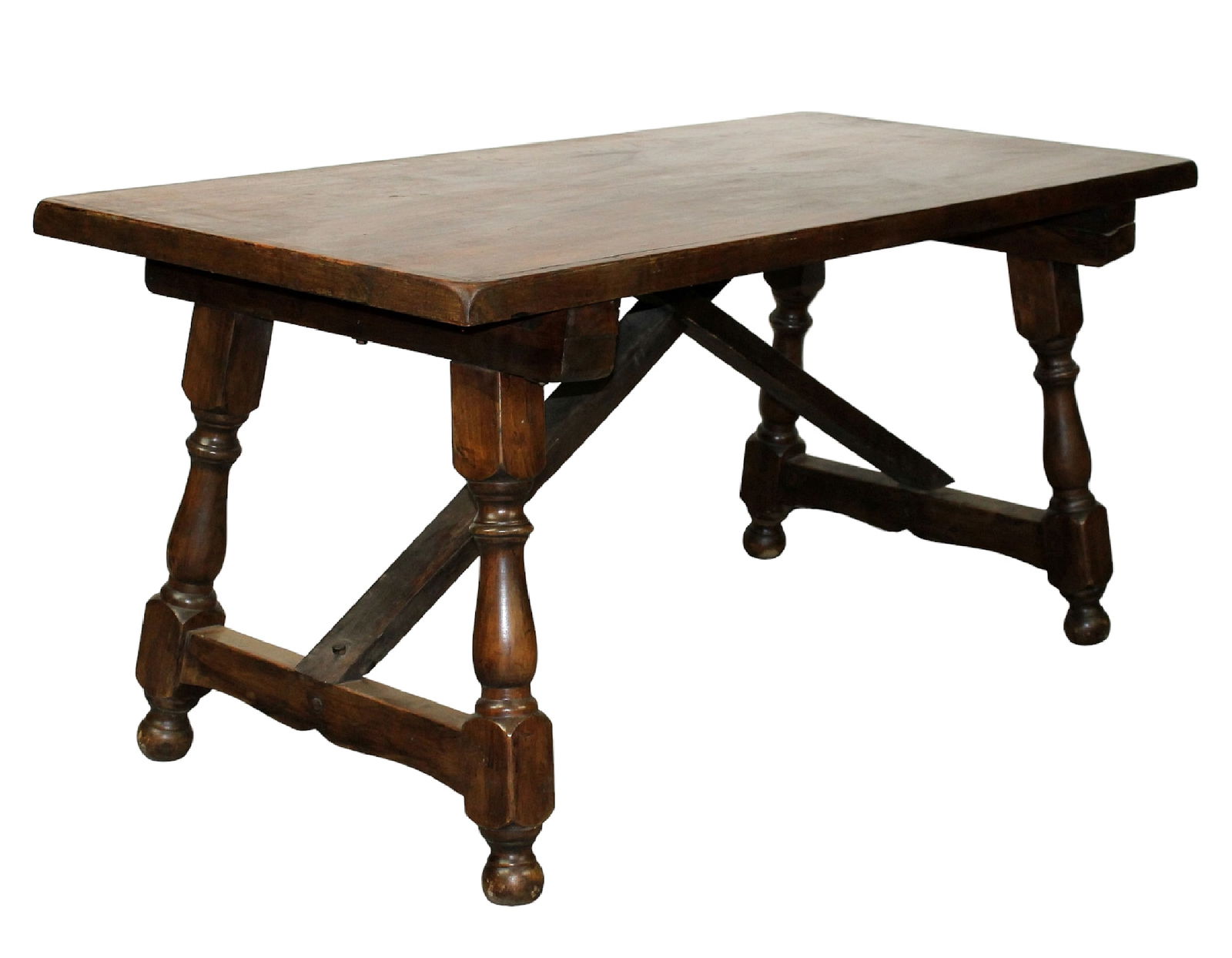French trestle base table in walnut with crossed stretcher (1 of 10)