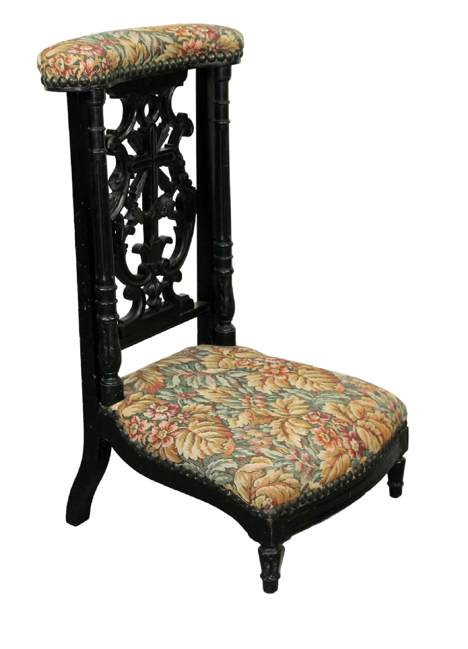 French ebonized prayer chair (prie dieu) with pierce carved back with cross (1 of 13)