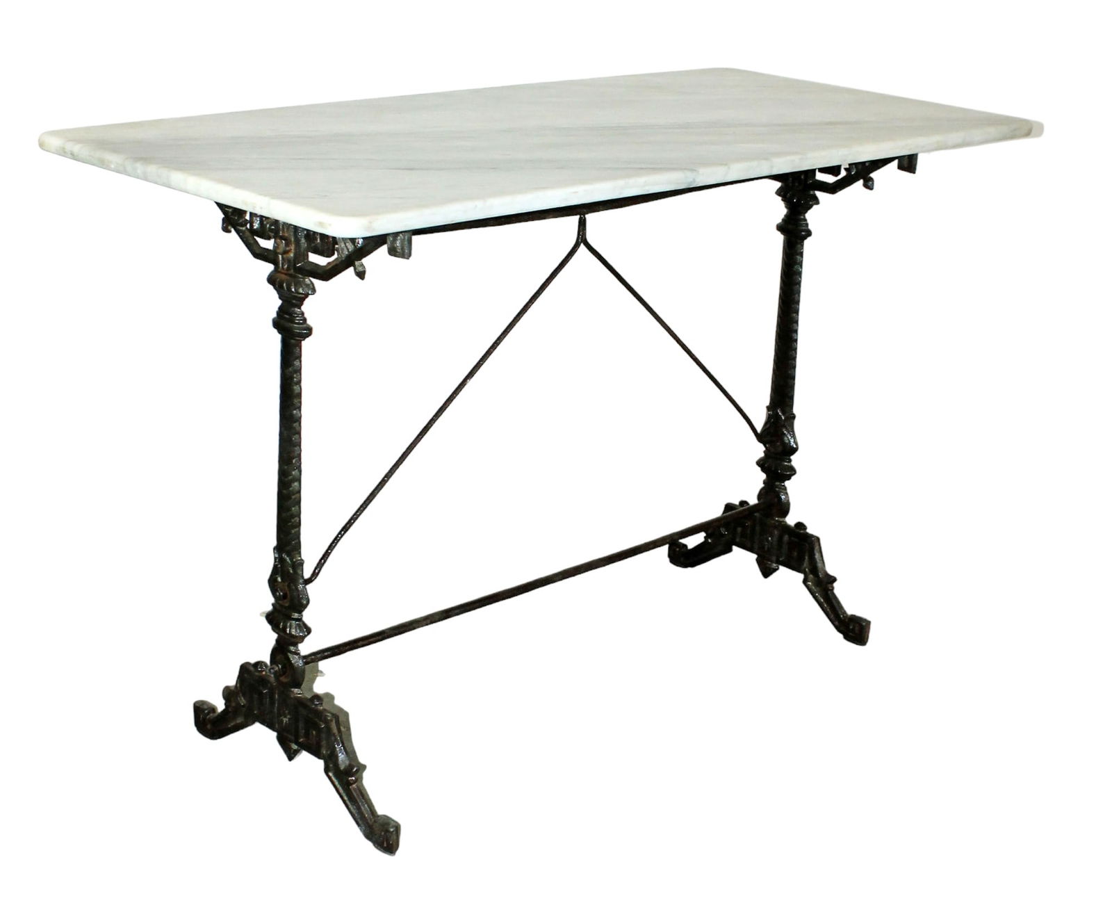 French bistro table on cast iron base with marble top (1 of 7)