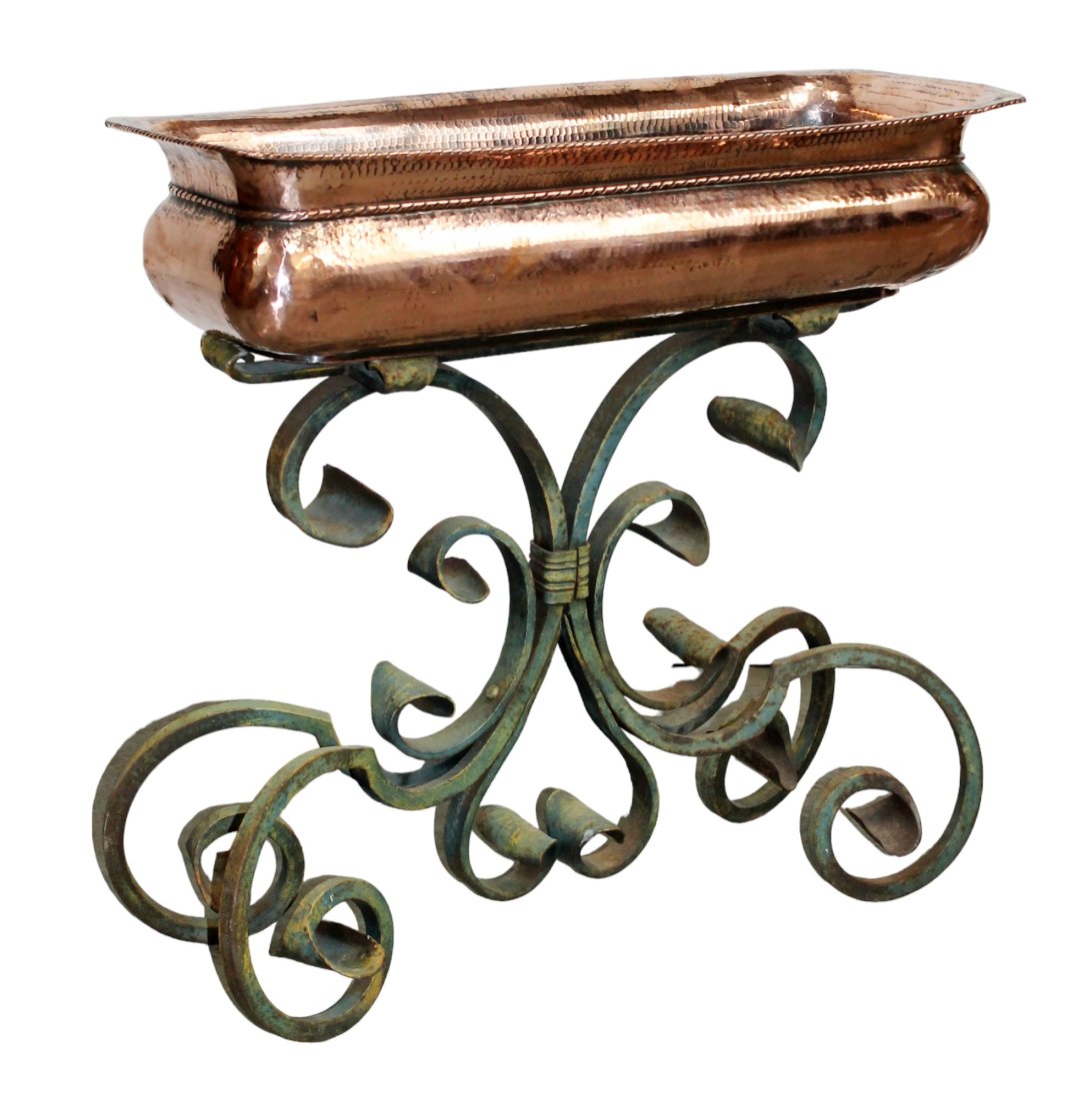 Egidio Casagrande hammered copper jardiniere on iron stand (1 of 12)