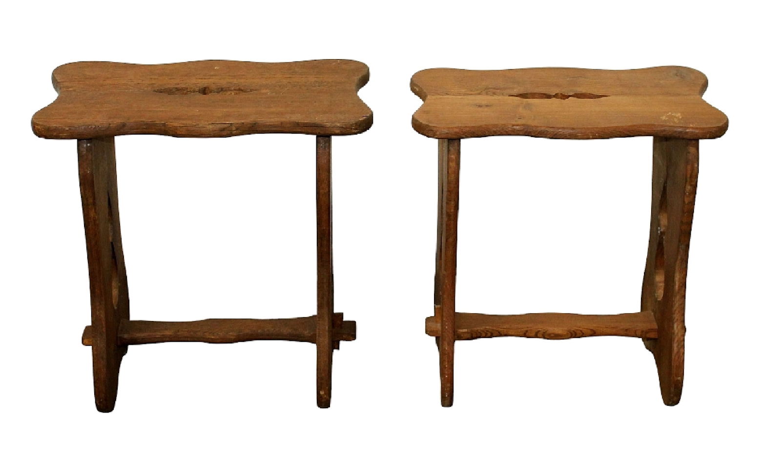 Companion pair of French oak pub stools (1 of 5)