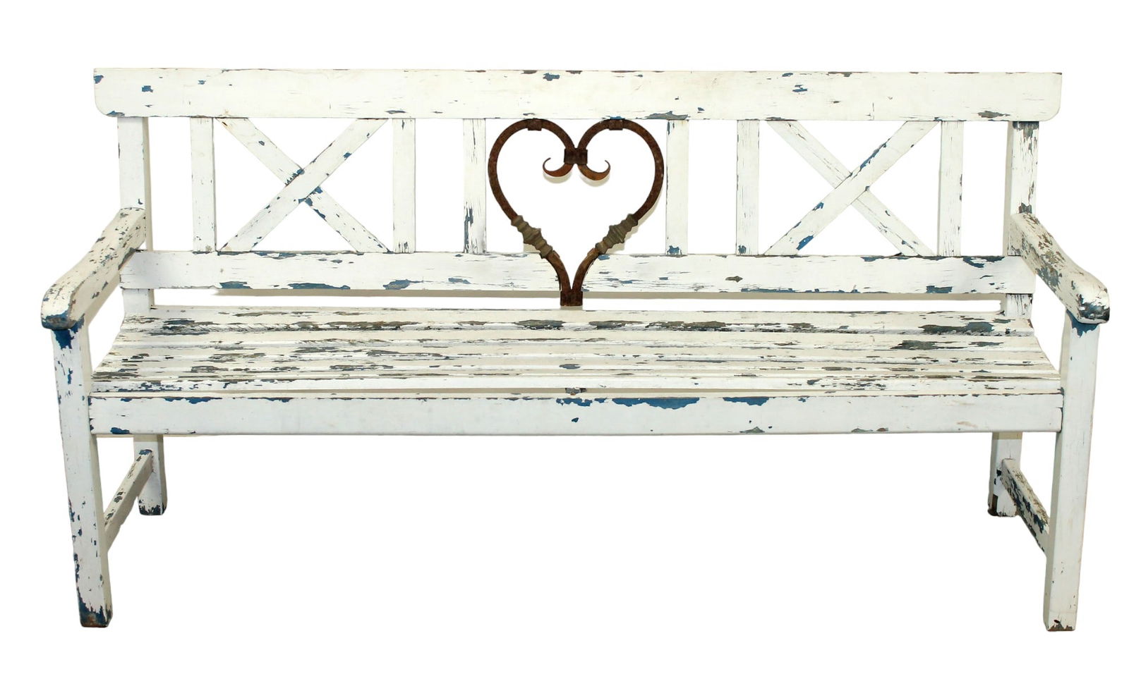 French garden bench painted finish with iron heart on back panel (1 of 8)