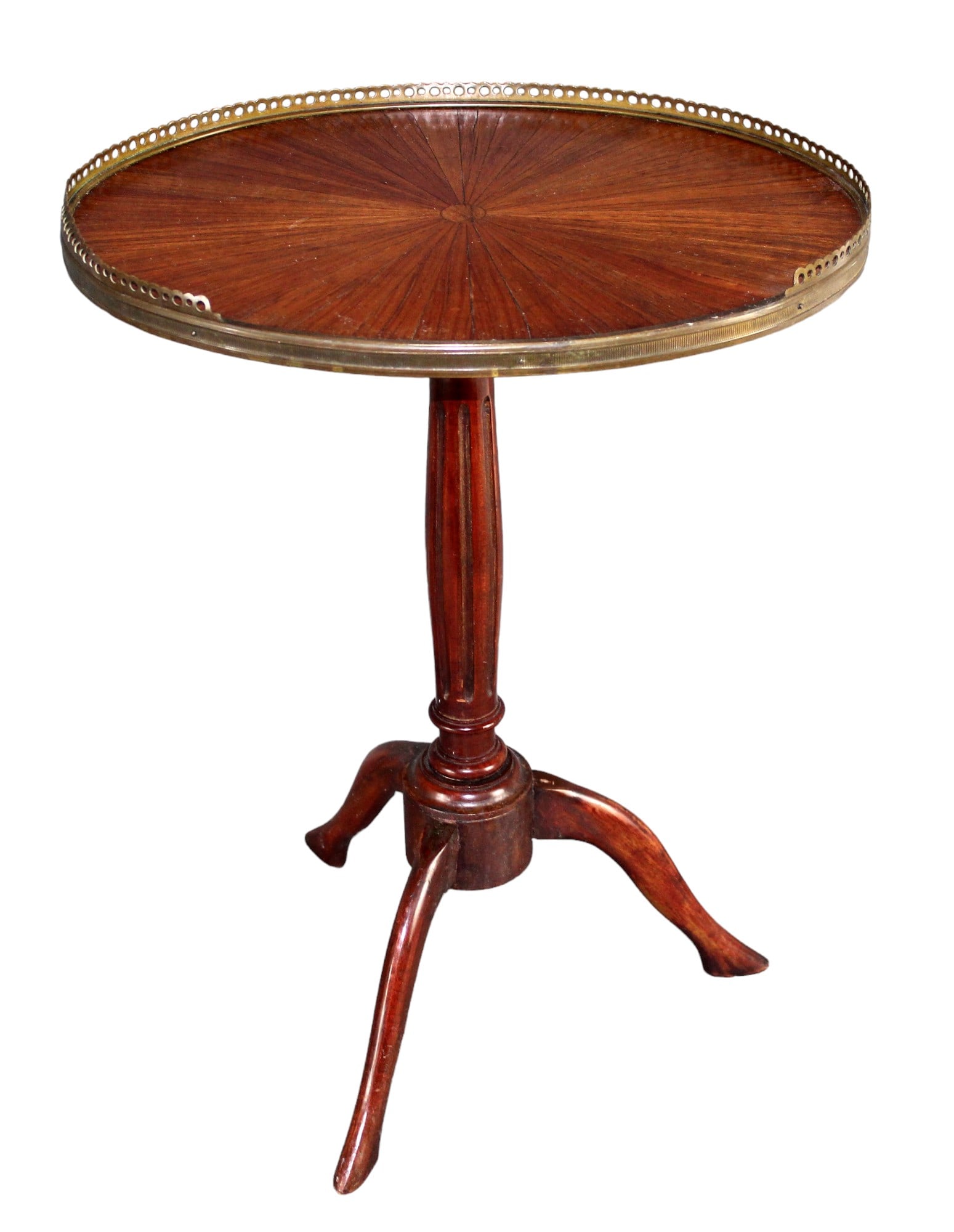 Diminutive French side table on fluted tri-ped base with brass gallery (1 of 8)