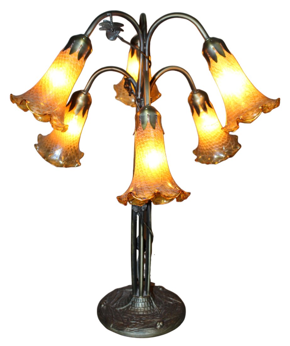 6-light patinated metal lily lamp (1 of 10)