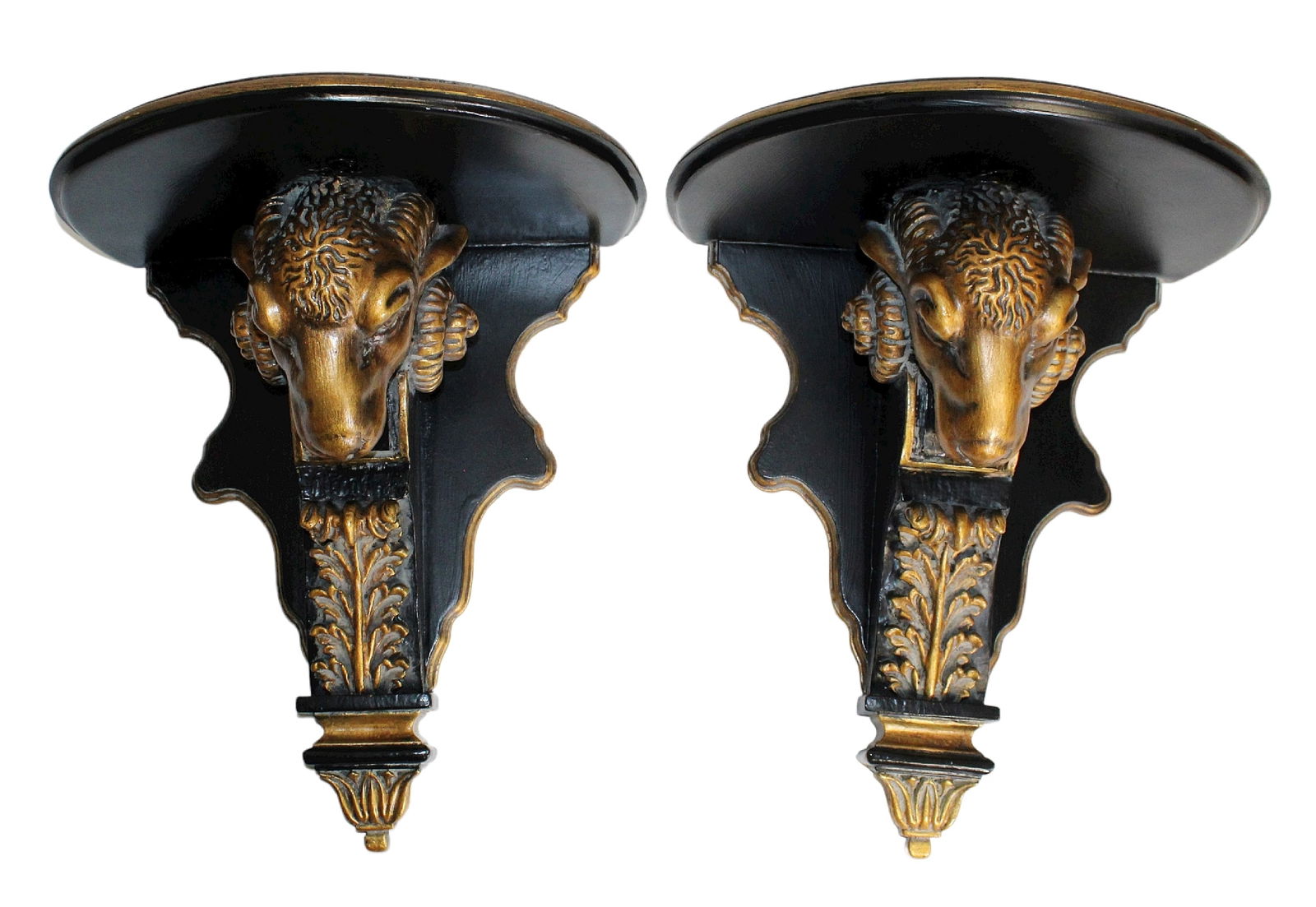 Pair of cast painted rams head wall shelf (1 of 10)