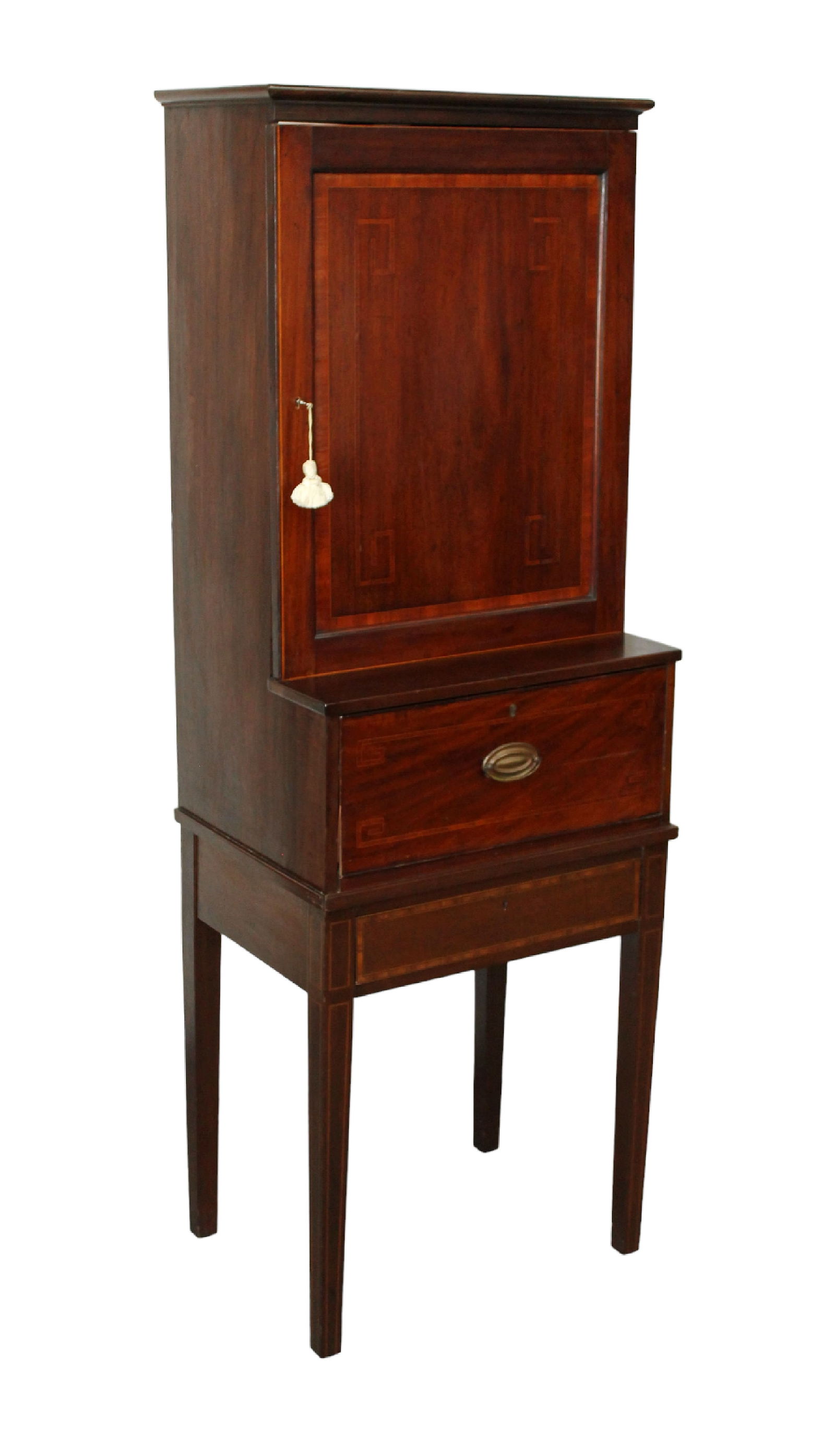 Antique English mahogany secretary desk on tapered legs: Antique English mahogany secretary desk on tapered legs. 73"h x 25 1/4"w x 19"d