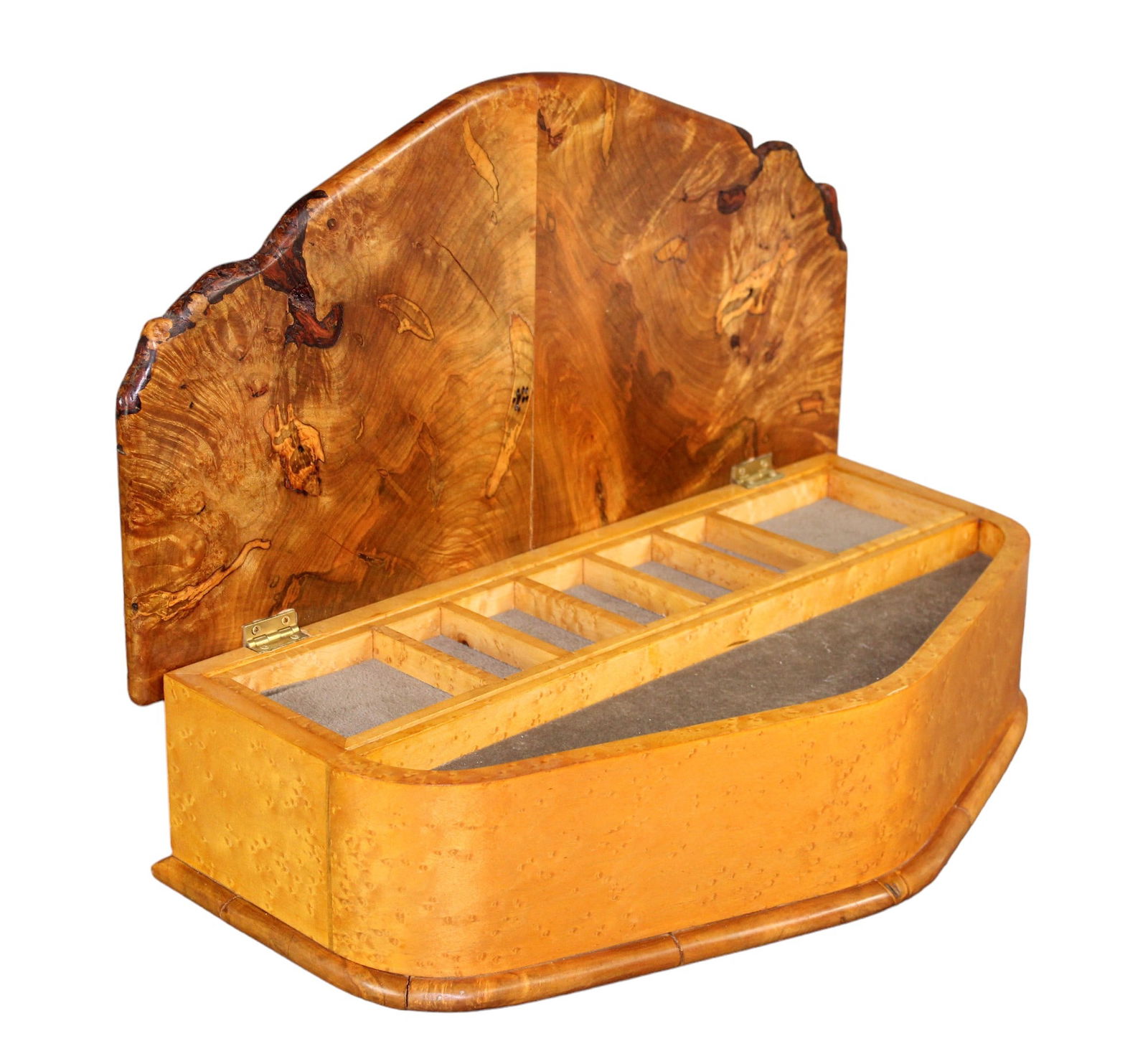 Burled walnut and birdseye maple fitted jewelry box (1 of 10)