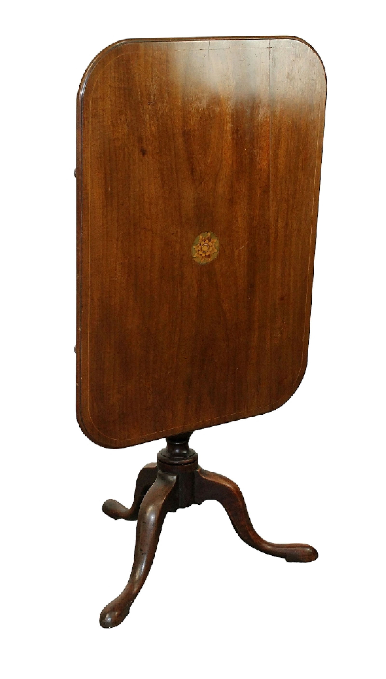 Antique English mahogany flip top table with floral inlay (1 of 11)