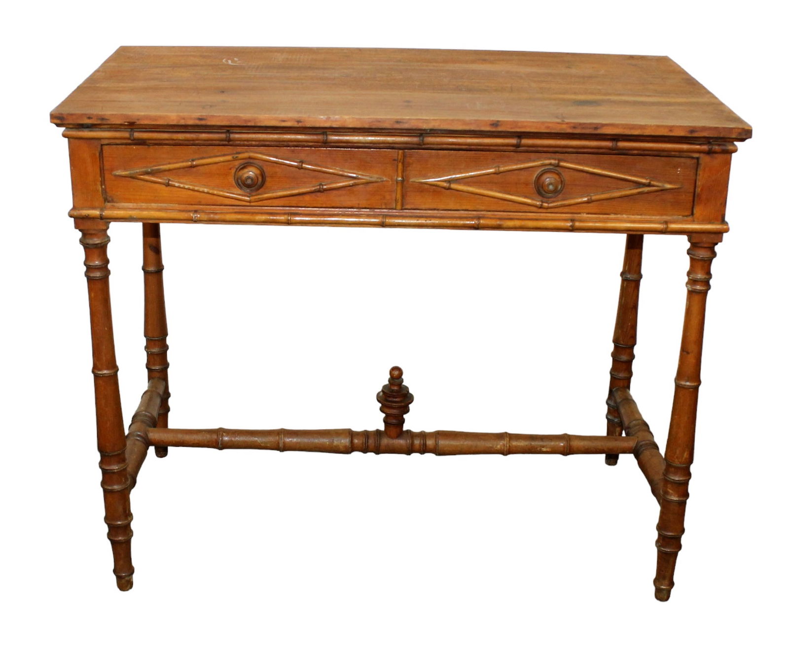 French faux bamboo pine side table with single drawer (1 of 7)