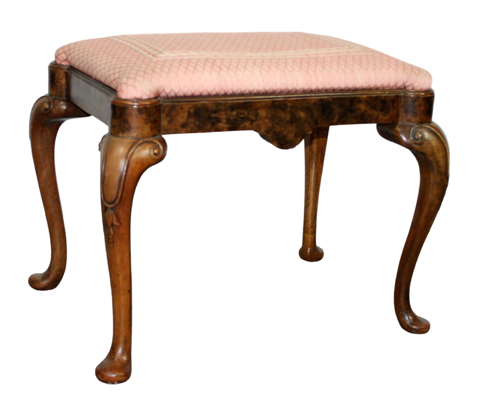 Queen Anne foot stool in walnut with faux painted burled finish (1 of 7)