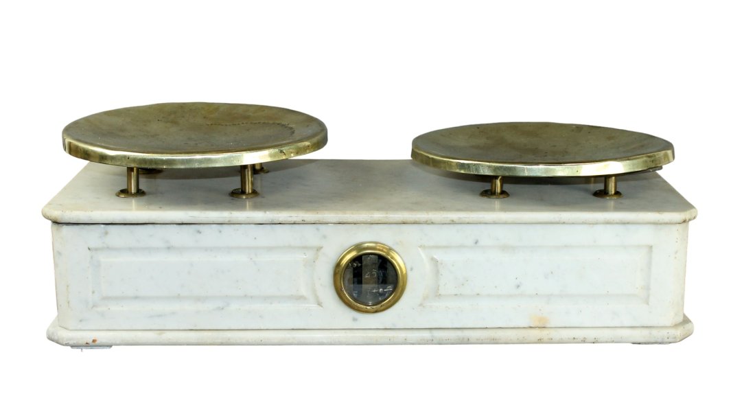 French white marble scale with brass pans (1 of 8)