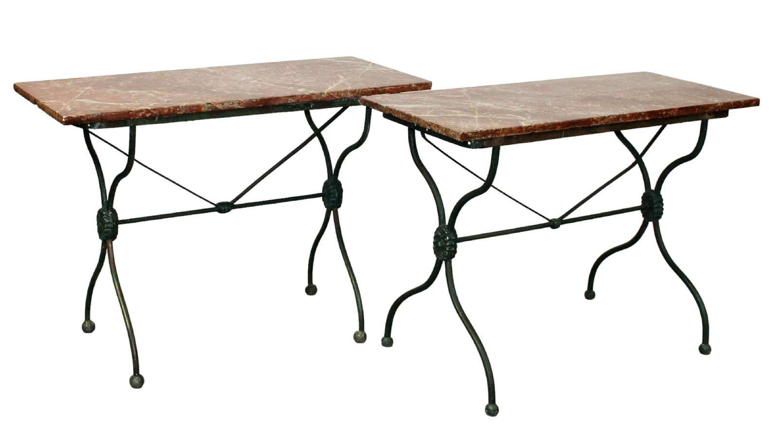 Pair of French wrought iron café tables with marble tops (1 of 13)