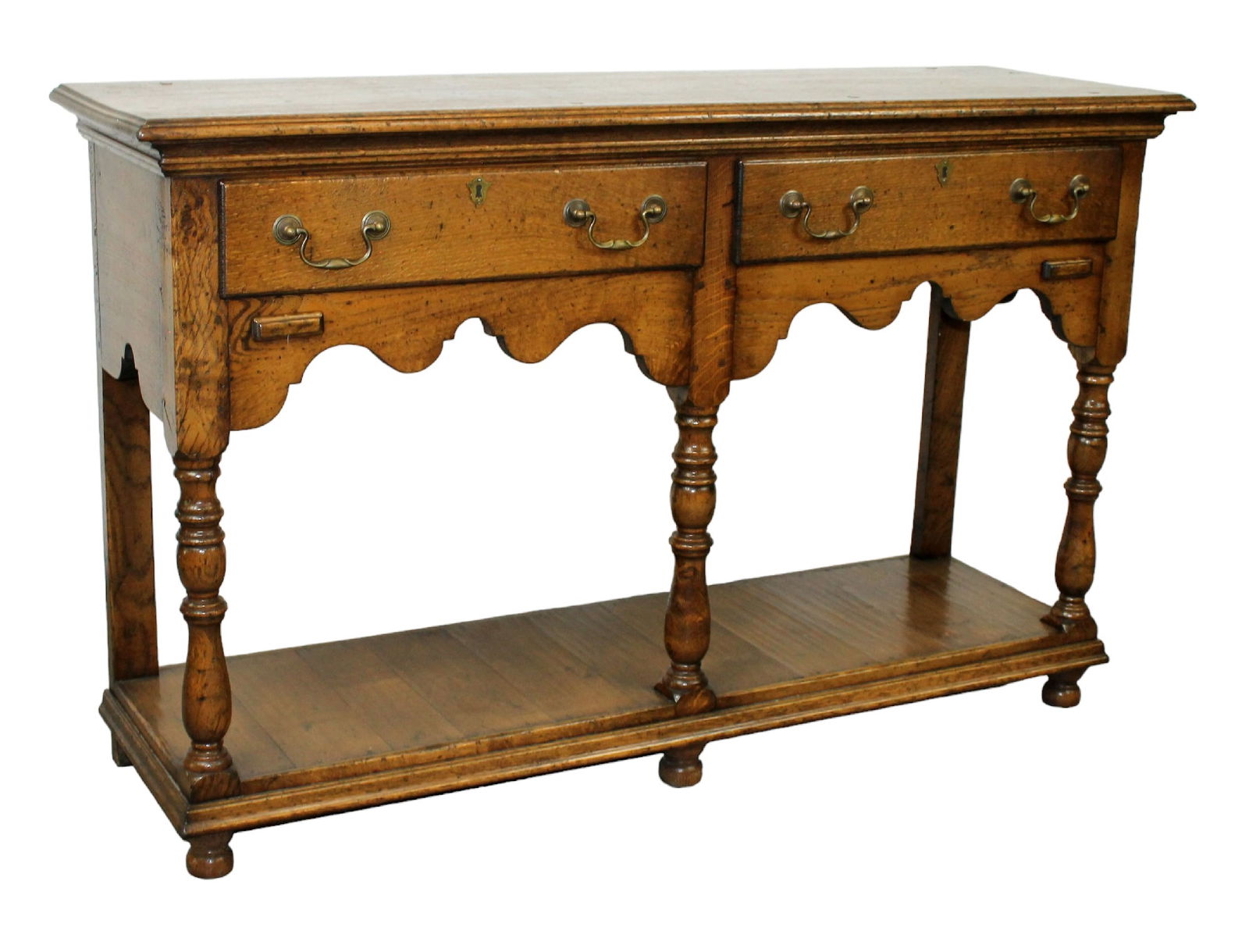 Welsh cupboard style console in oak with scalloped apron (1 of 10)