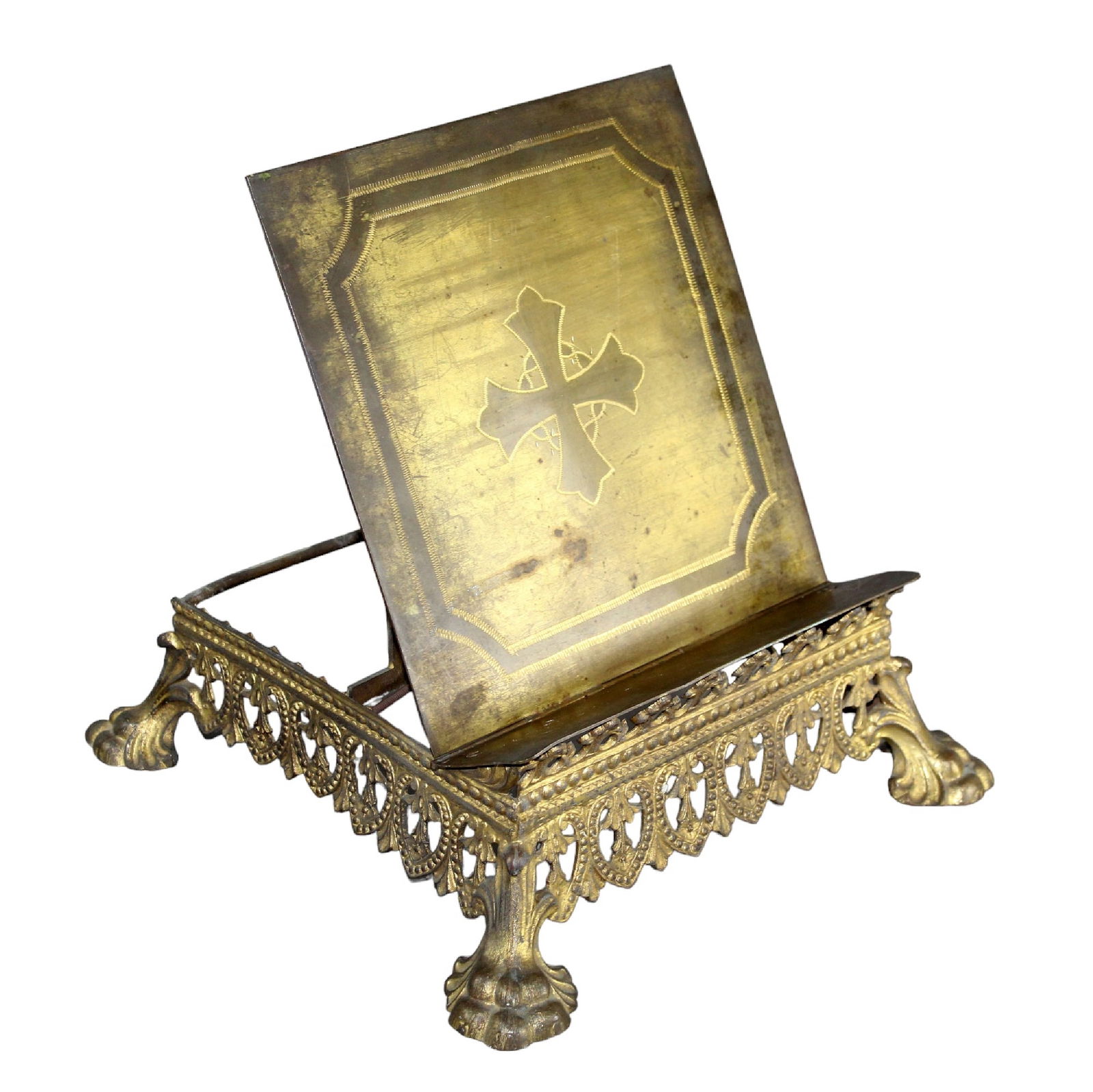 French brass adjustable book stand on paw feet (1 of 10)