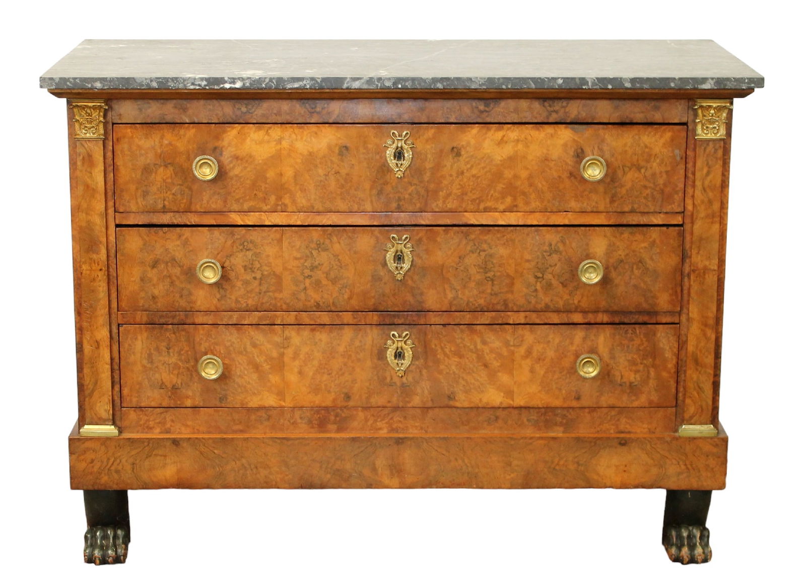 French Empire commode in burled walnut with marble top (1 of 15)