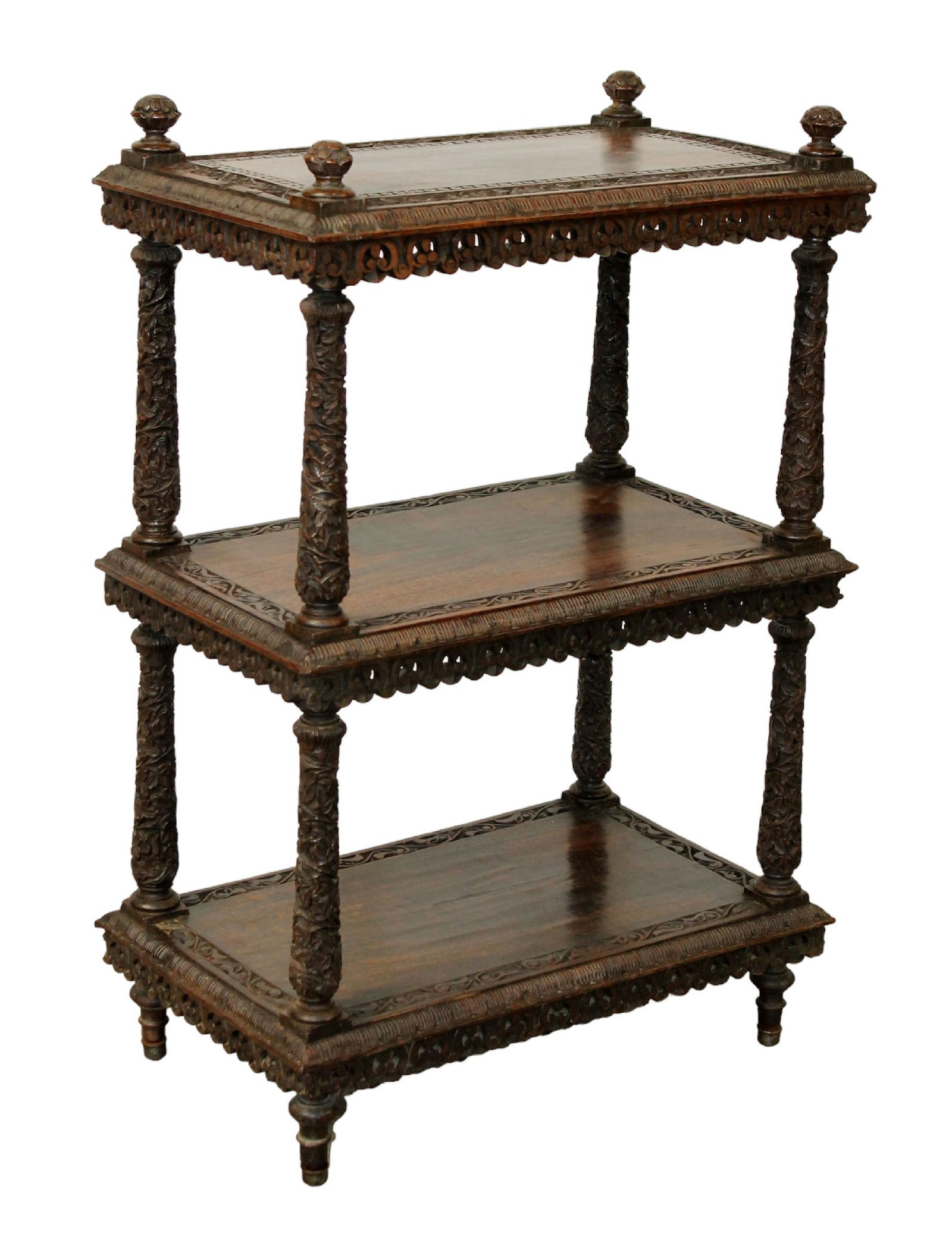 French tiered etagere side table  with elaborate carvings (1 of 9)