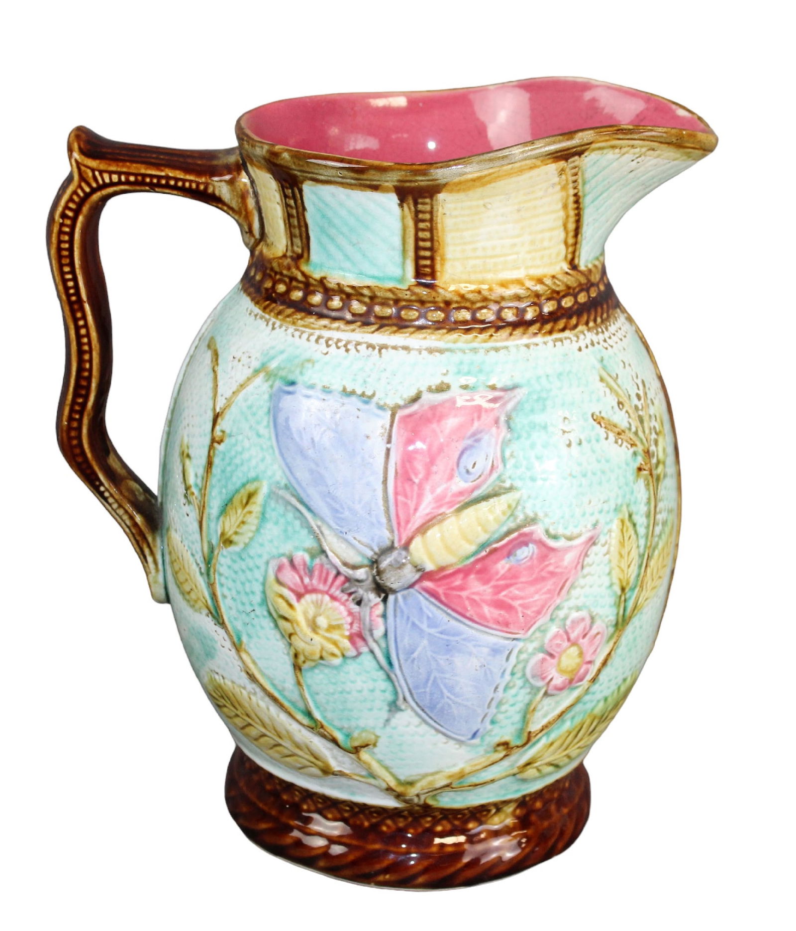 French Majolica pitcher with butterfly (1 of 7)