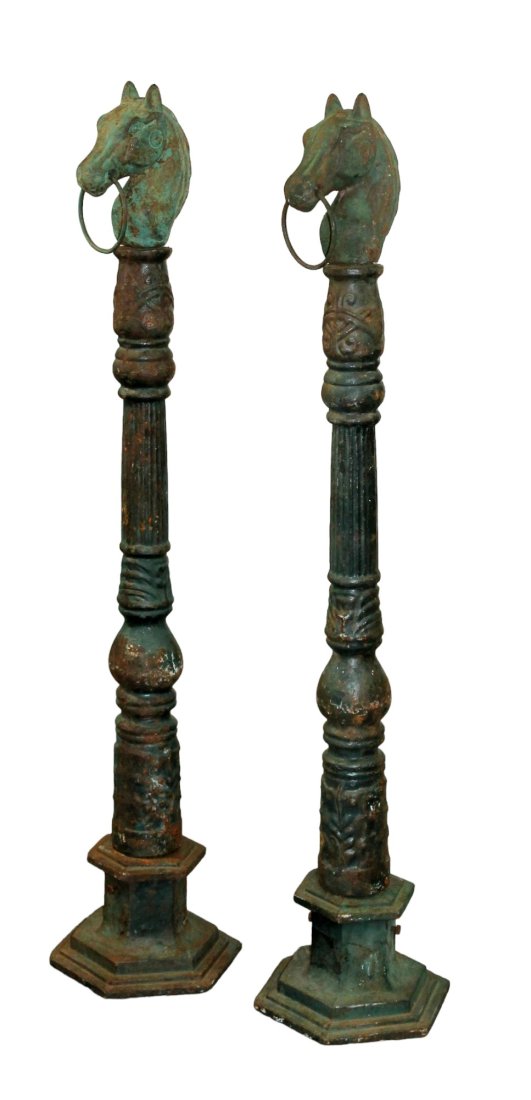 Pair cast iron horse head hitching posts (1 of 12)