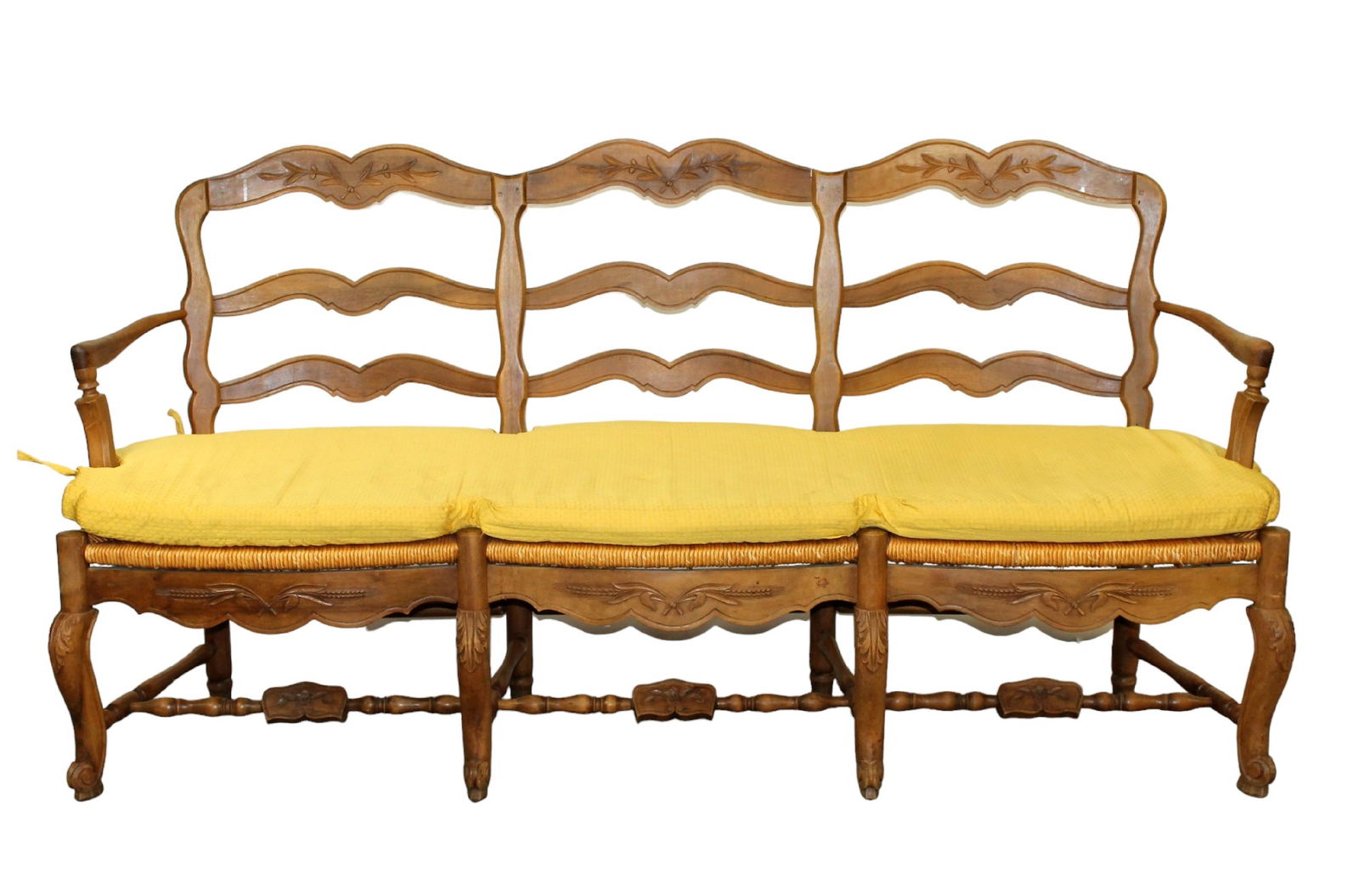 French ladder back farmhouse bench with rush seat (1 of 10)