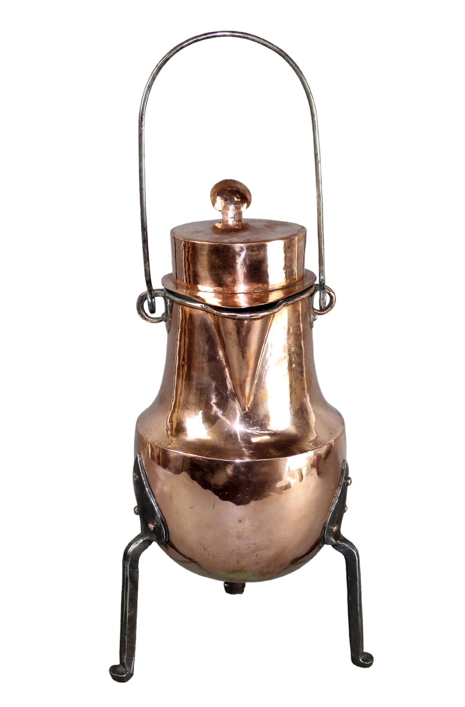 French hand hammered copper pitcher on forged iron legs (1 of 8)