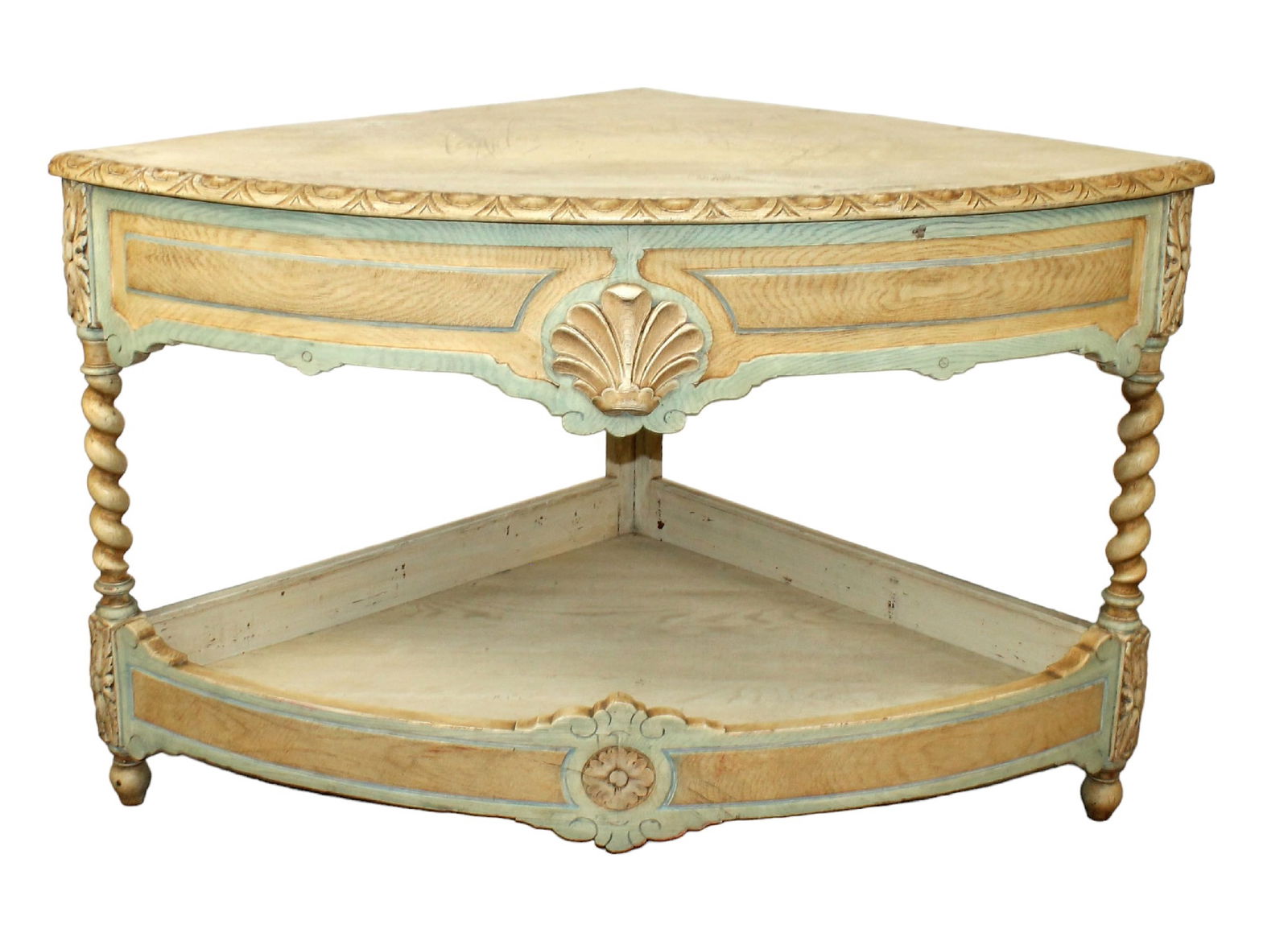 French corner console in bleached oak with painted details (1 of 6)