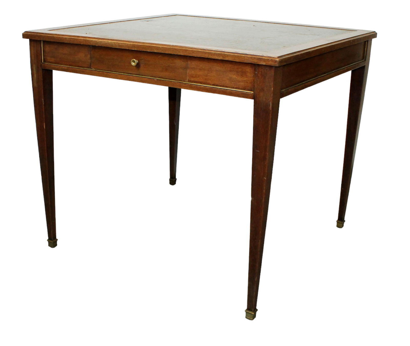 French Louis XVI style square game table on tapered legs with tooled leather top (1 of 10)