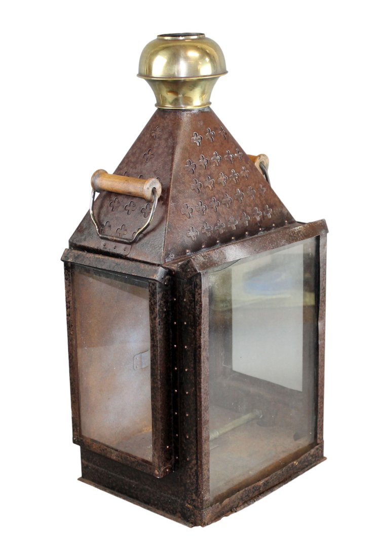 French iron wall lantern with brass finial (1 of 8)