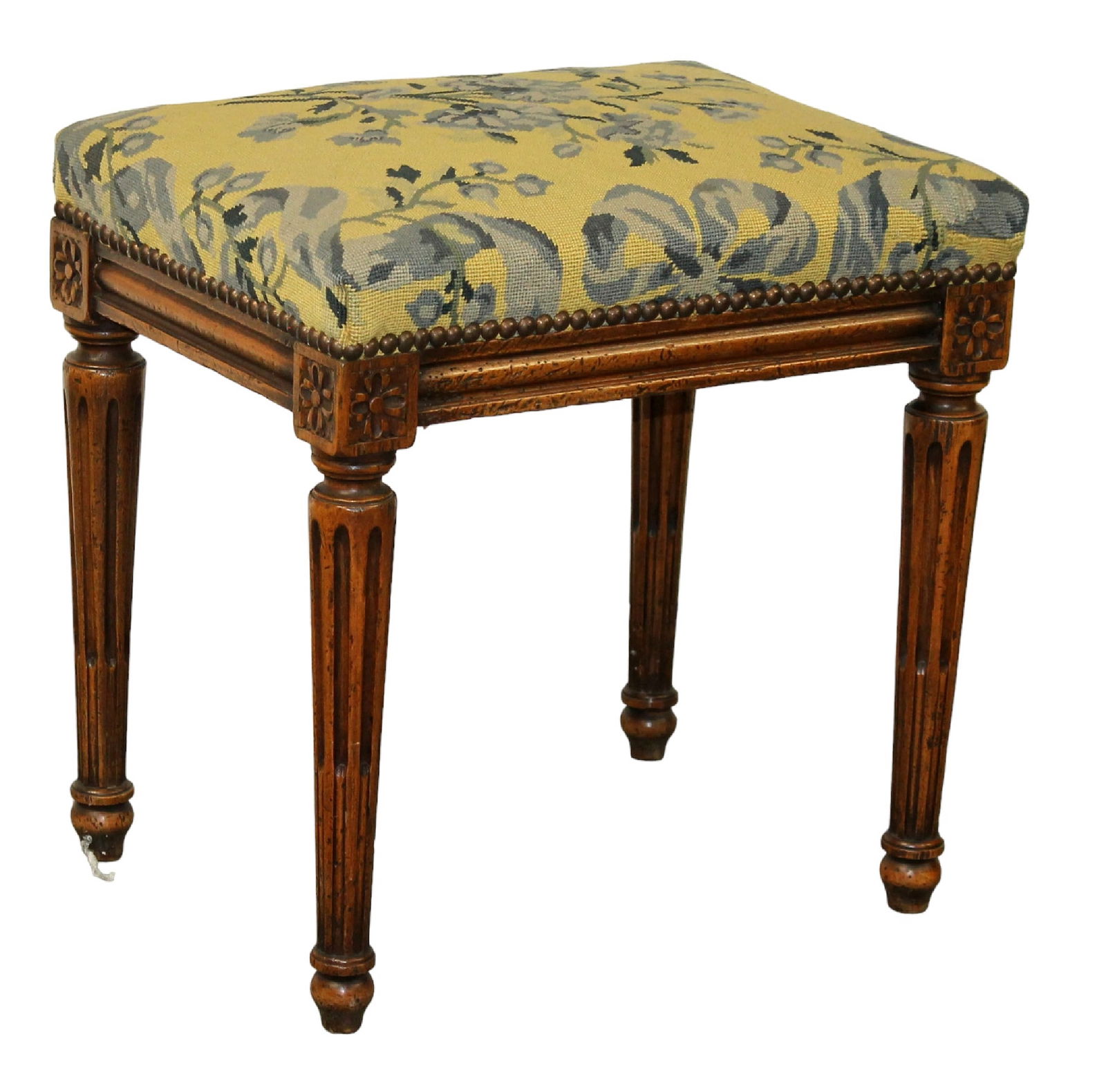 French Louis XVI style foot stool with needlepoint seat (1 of 8)