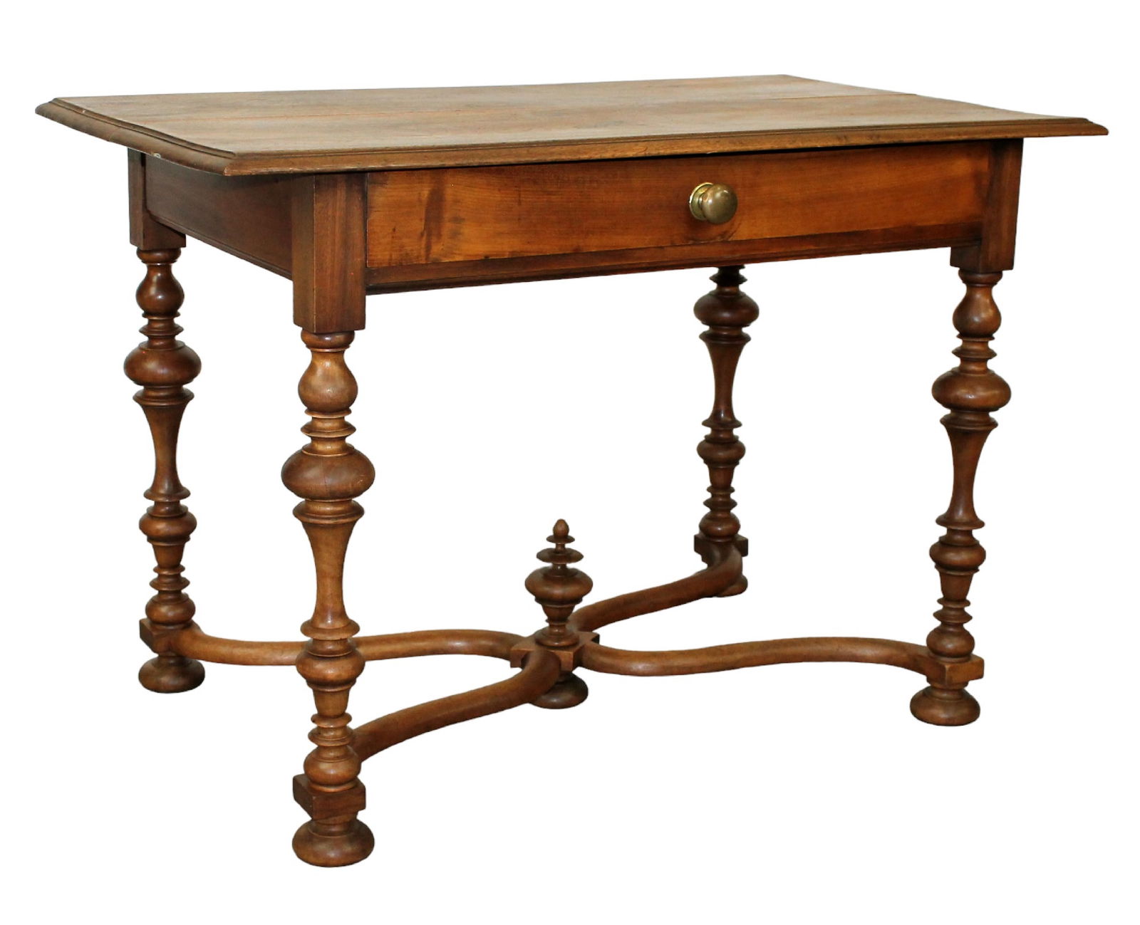 French Louis XIV style bureau plat desk with crossed stretcher and urn finial (1 of 12)