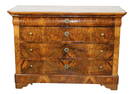 French Louis Philippe 4 drawer commode in burled walnut