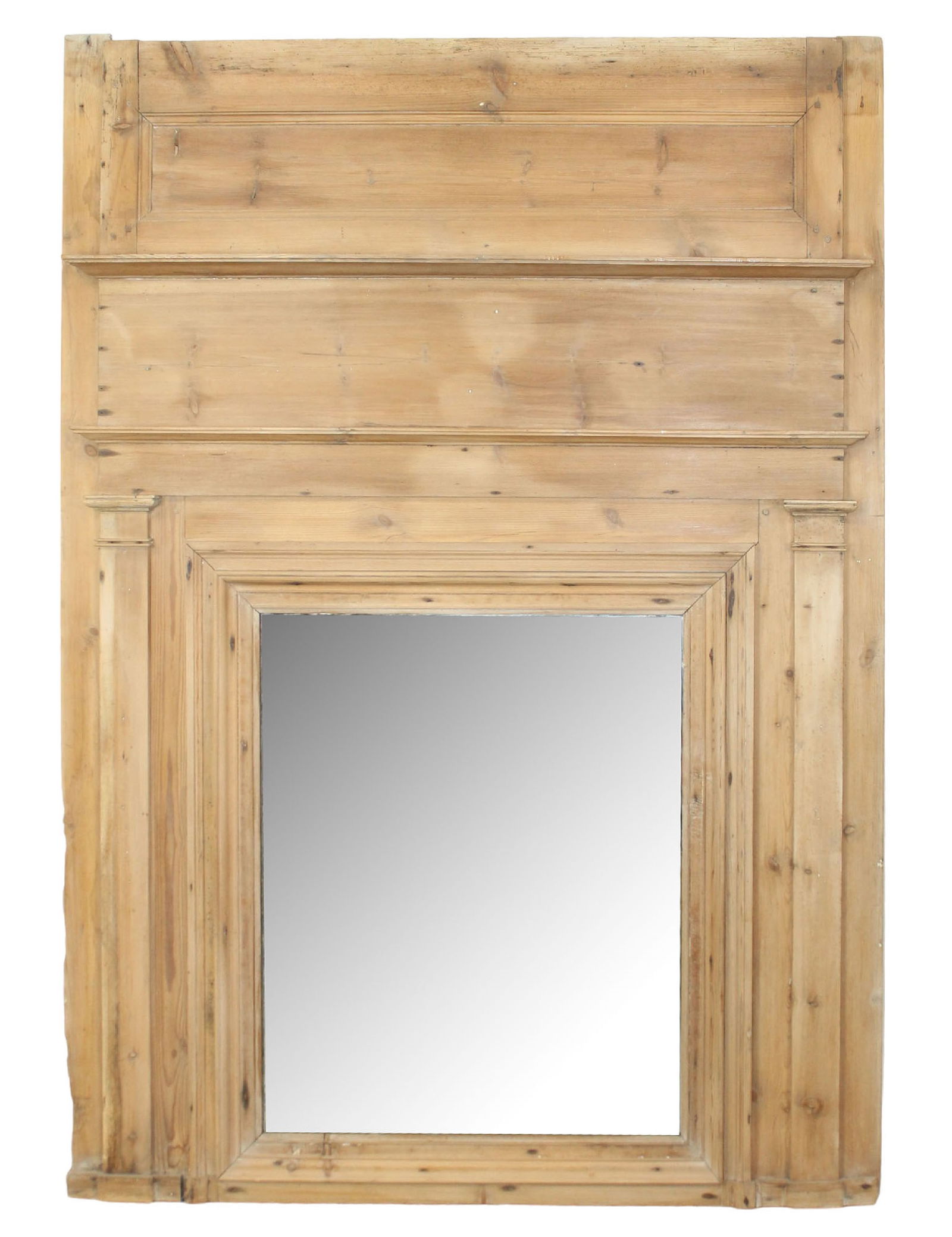 French trumeau mirror in stripped pine with pilasters (1 of 11)