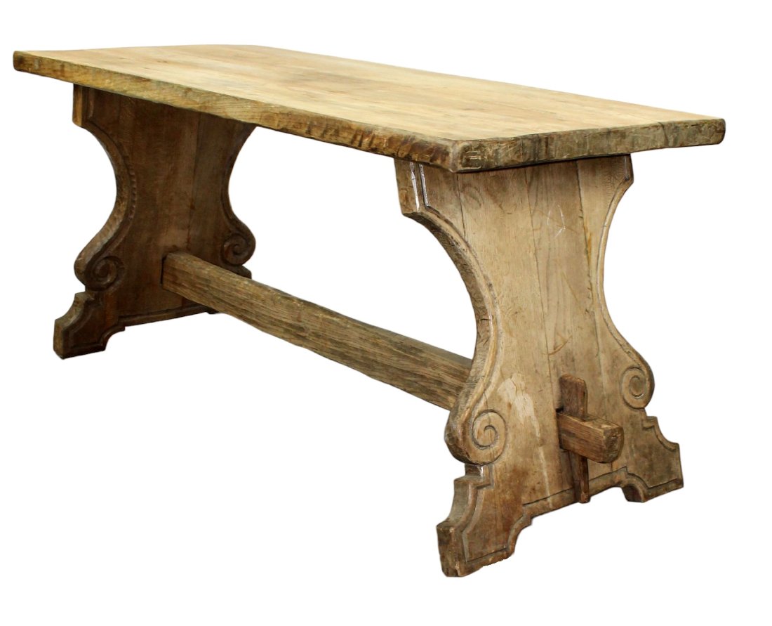 French rustic trestle base console table in bleached oak (1 of 10)