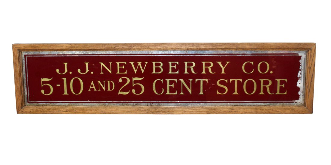 Antique American reverse on glass J J Newberry Co advertising sign (1 of 5)