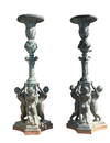 Pair of monumental bronze garden sculptures with cherubs