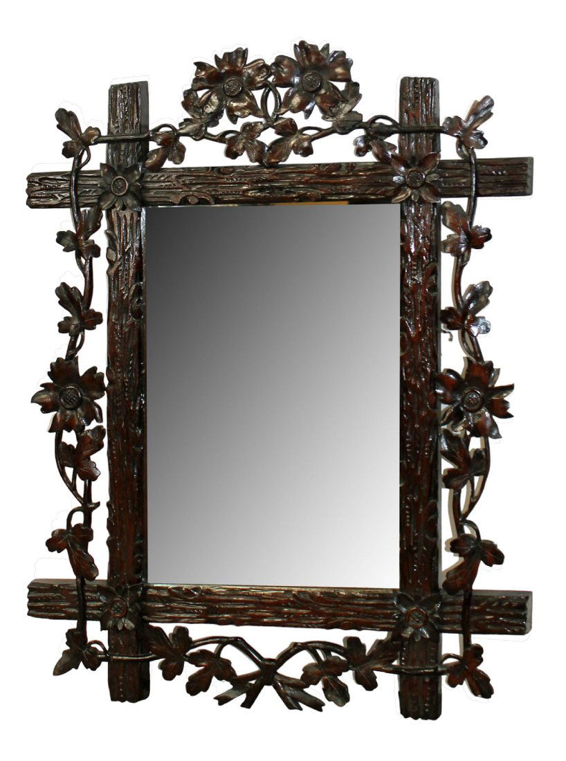 Swiss Black Forest mirror with floral and foliate carvings (1 of 11)